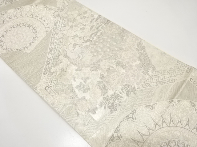 JAPANESE FUKURO OBI / PLATINUM​ FOIL / WOVEN FLOWER CREST